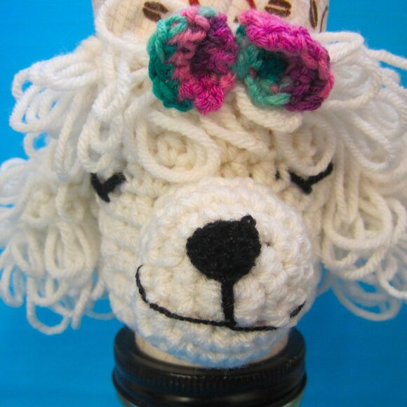 Handmade Crochet Poodle Puppy Dogs WHITE Cup Cozy - Picture 2 of 4